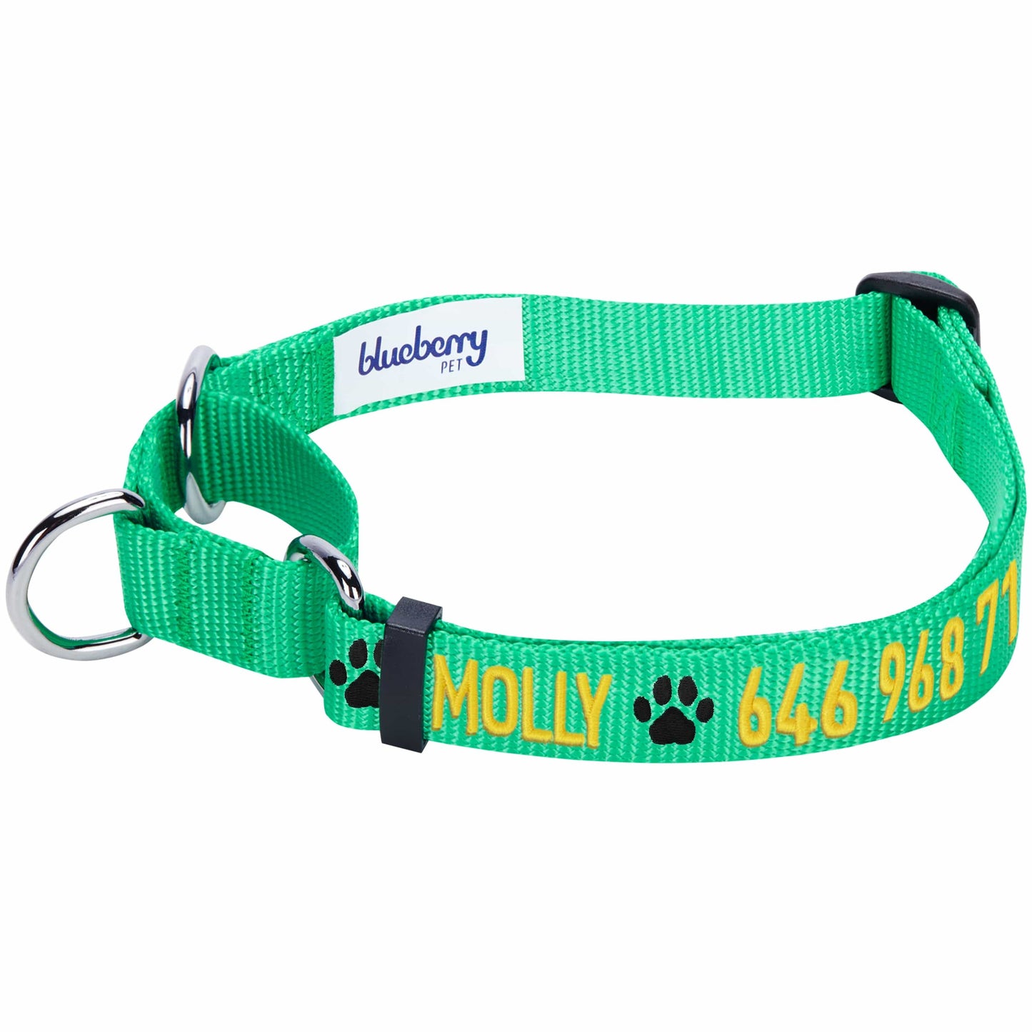 Nylon Personalized Martingale Safety Training Dog Collar Green for Puppy Boy Girl Dog