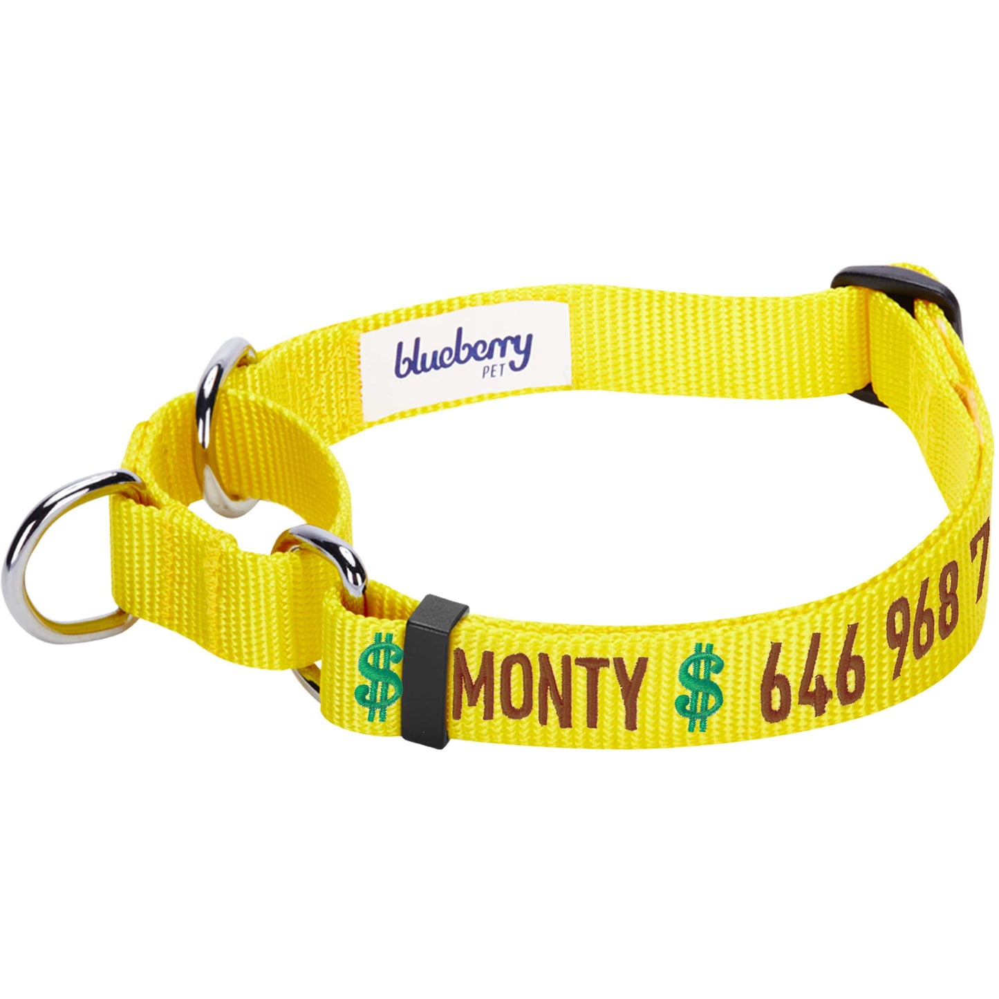 Nylon Personalized Martingale Safety Training Dog Collar Yellow for Puppy Boy Girl Dog