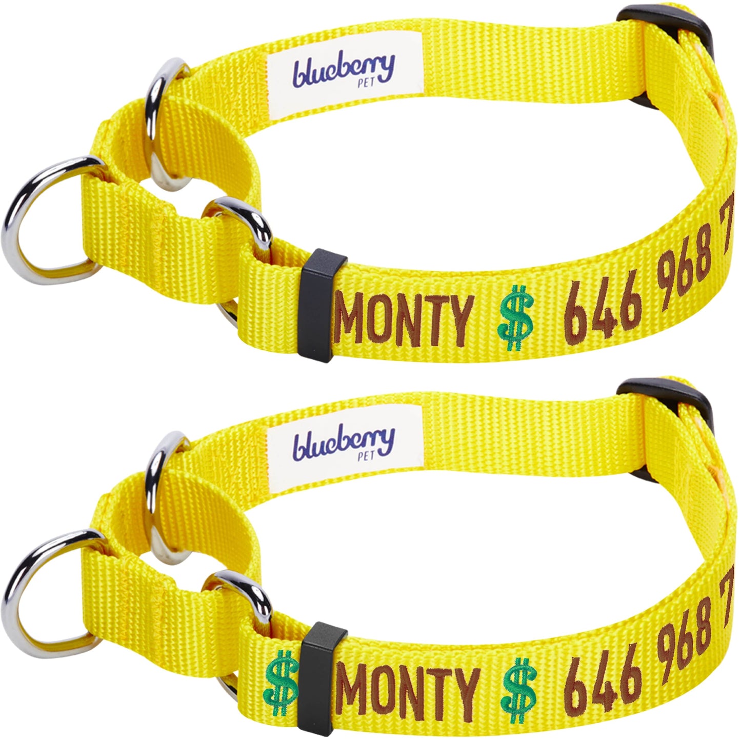 Nylon Personalized Martingale Safety Training Dog Collar Yellow for Puppy Boy Girl Dog