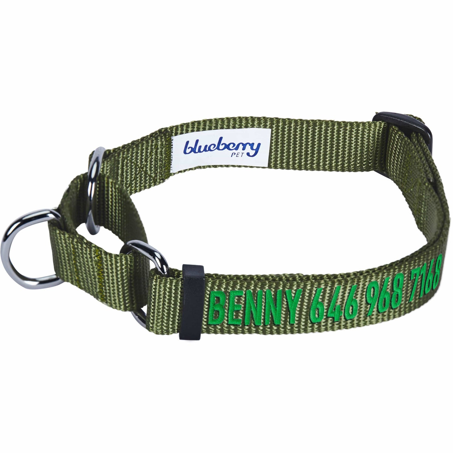 Nylon Personalized Martingale Safety Training Dog Collar Green for Puppy Boy Girl Dog